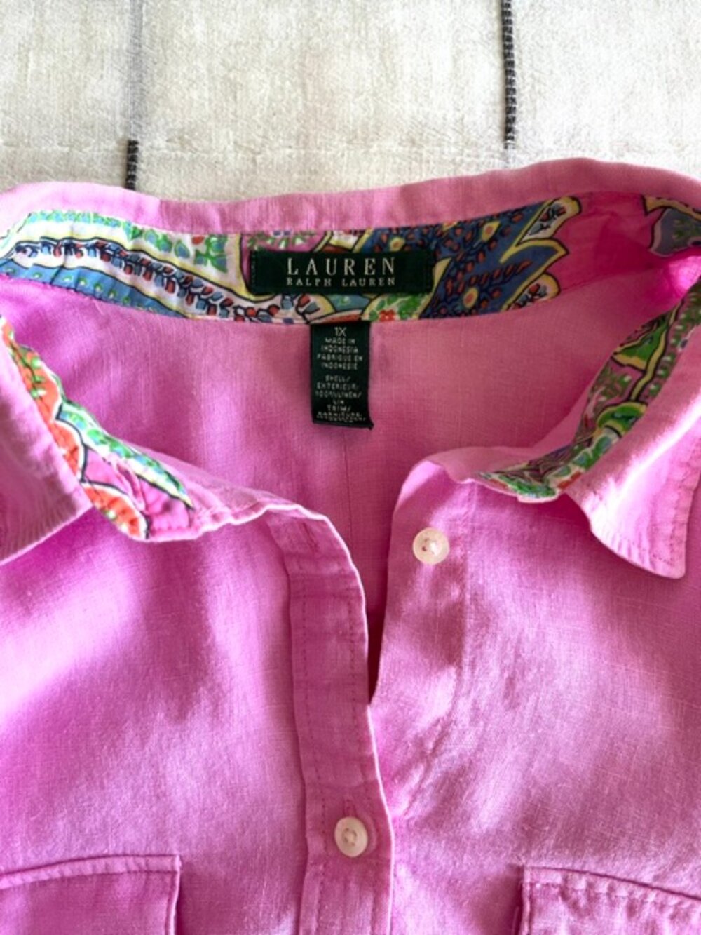Vintage Lauren Ralph Lauren Pink Linen Button Up | Size XL - Picture 2 of 7